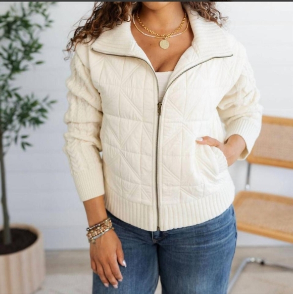 Mystree Jackets & Blazers - Mystree Cream Quilted Jacket
